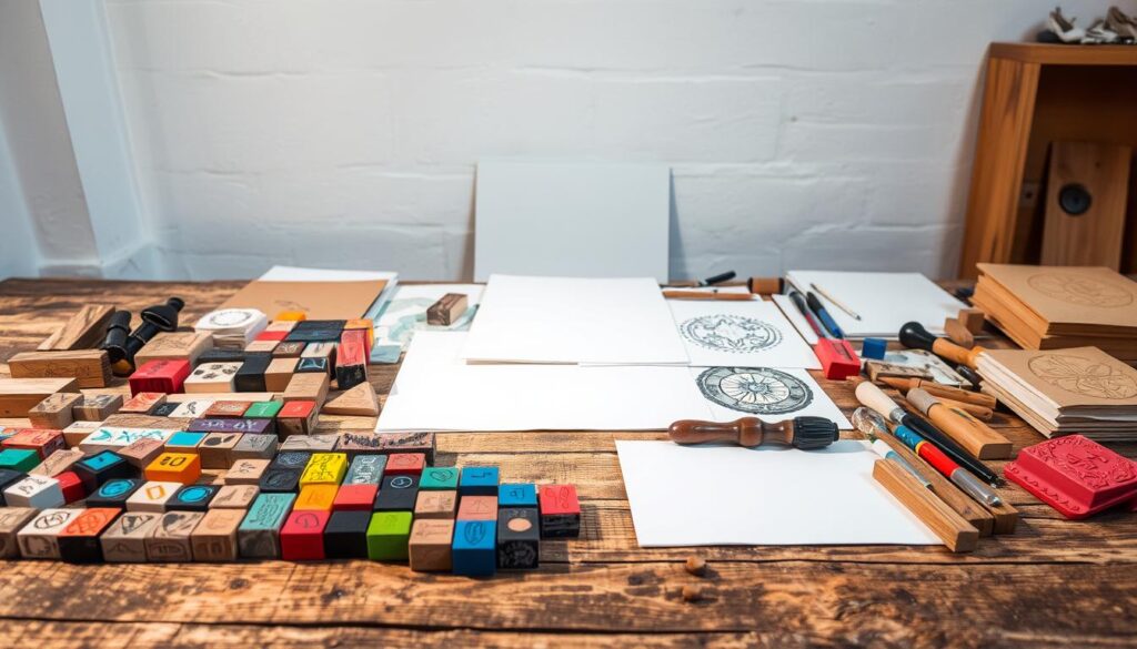Supplies for diy wall art with stamps